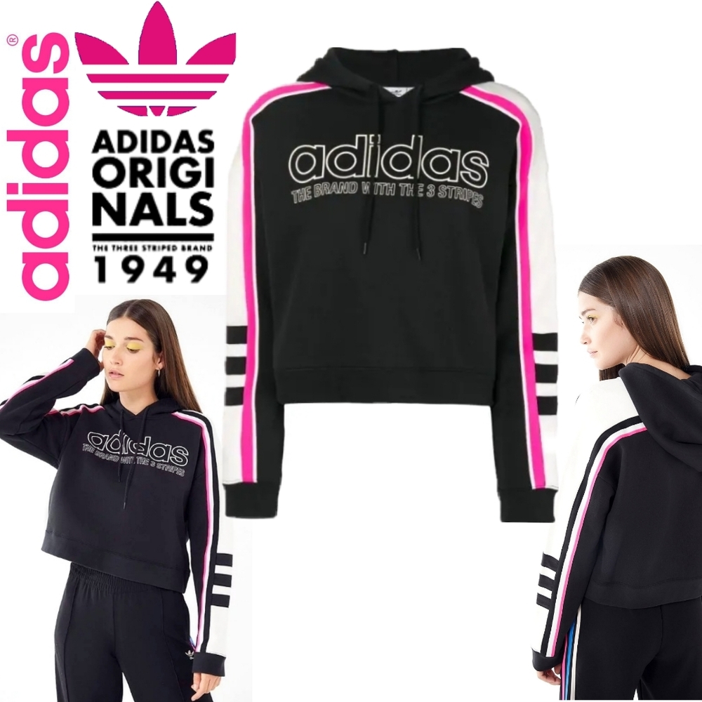 Adidas originals colorblock motocross racing crop hoodie sweater hot pink large
